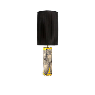 Yellow cylinder lamp base with Civette - Fornasetti